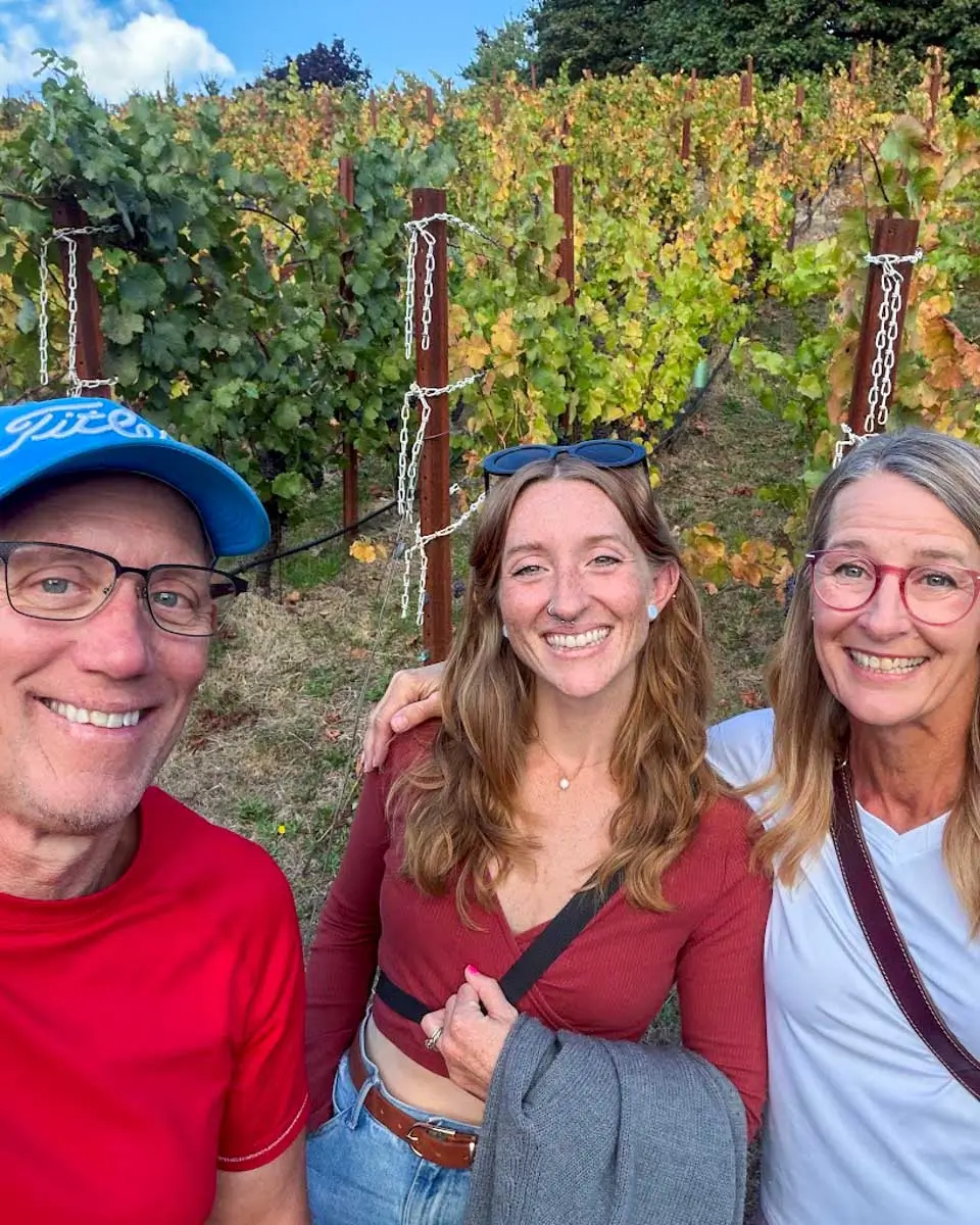 Meghan with her parents at Willamette Valley in Portland, Oregon