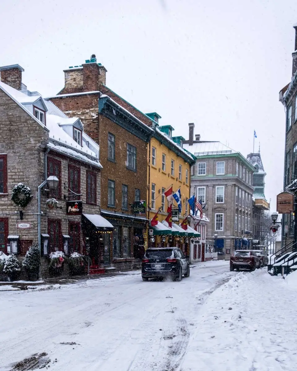 Narrow streets in old Quebec city during winter time, Canada