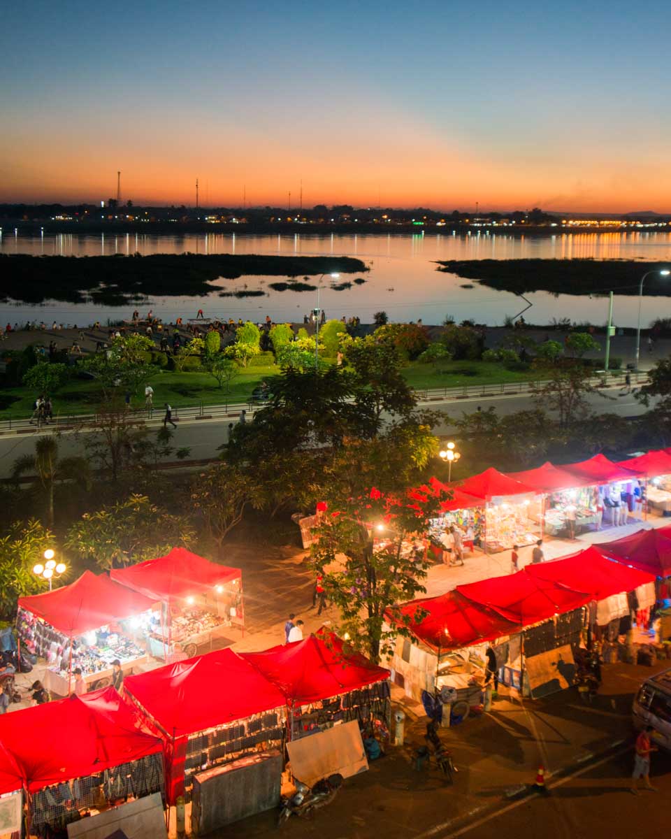 Night market at the Mekong River in Vientiane