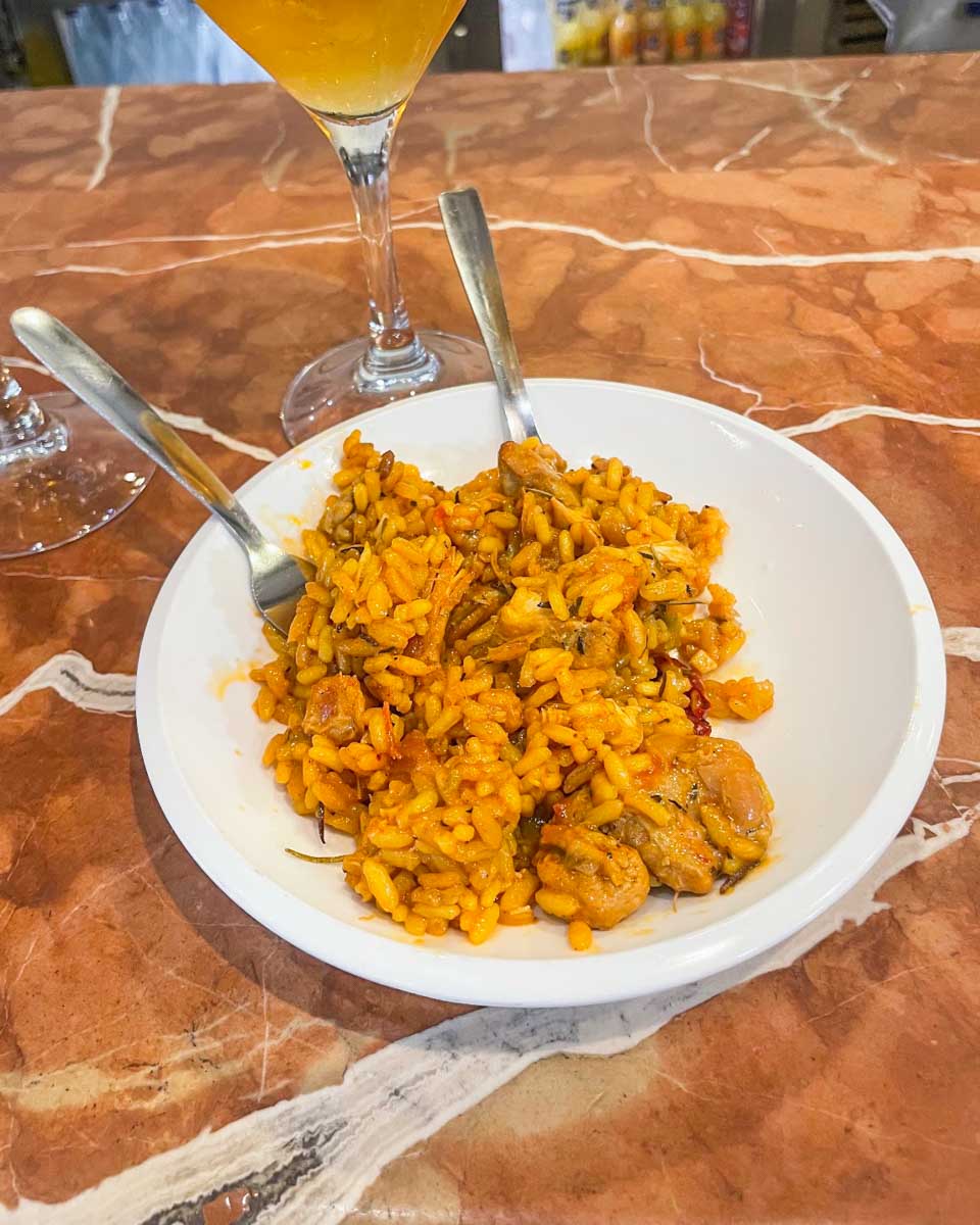 Paella eaten as a tapa on a food tour in Granada