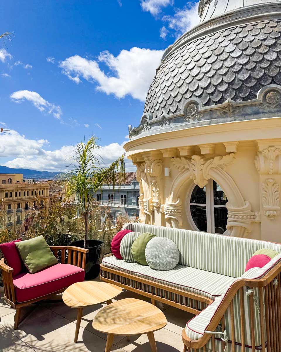 Relaxing rooftop area at Palacio Gran Via a Royal Hideaway Hotel in Granada
