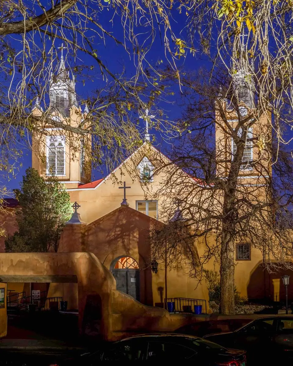 San Felipe de Neri Church in Old Town Albuquerque, New Mexico at night