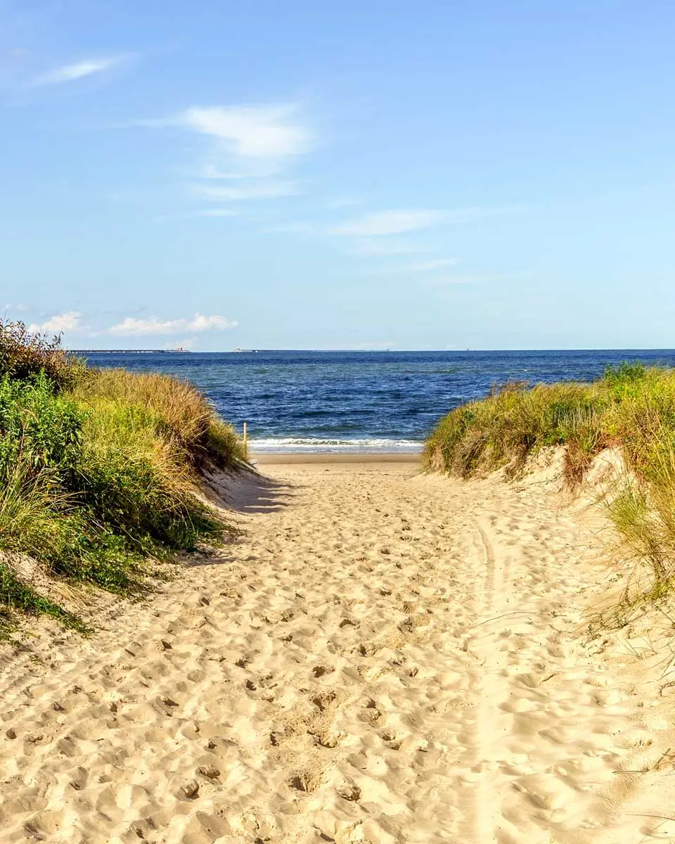 Sandy walkway leading to the beach in Chesapeake Bay, Virginia Beach