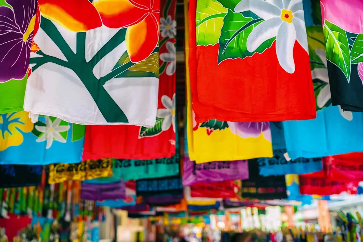 Sarong's being sold at Papeete Market, Tahiti