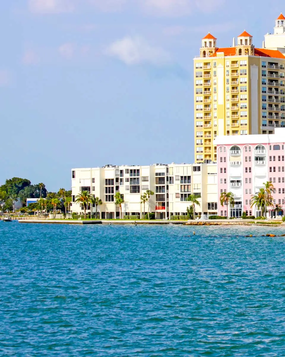 Skyline of Sarasota viewed from the two-seater catamara, Florida