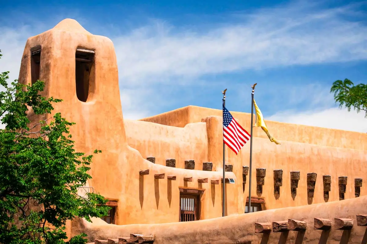 Southwest architecture in Santa Fe, New Mexico near the Plaza