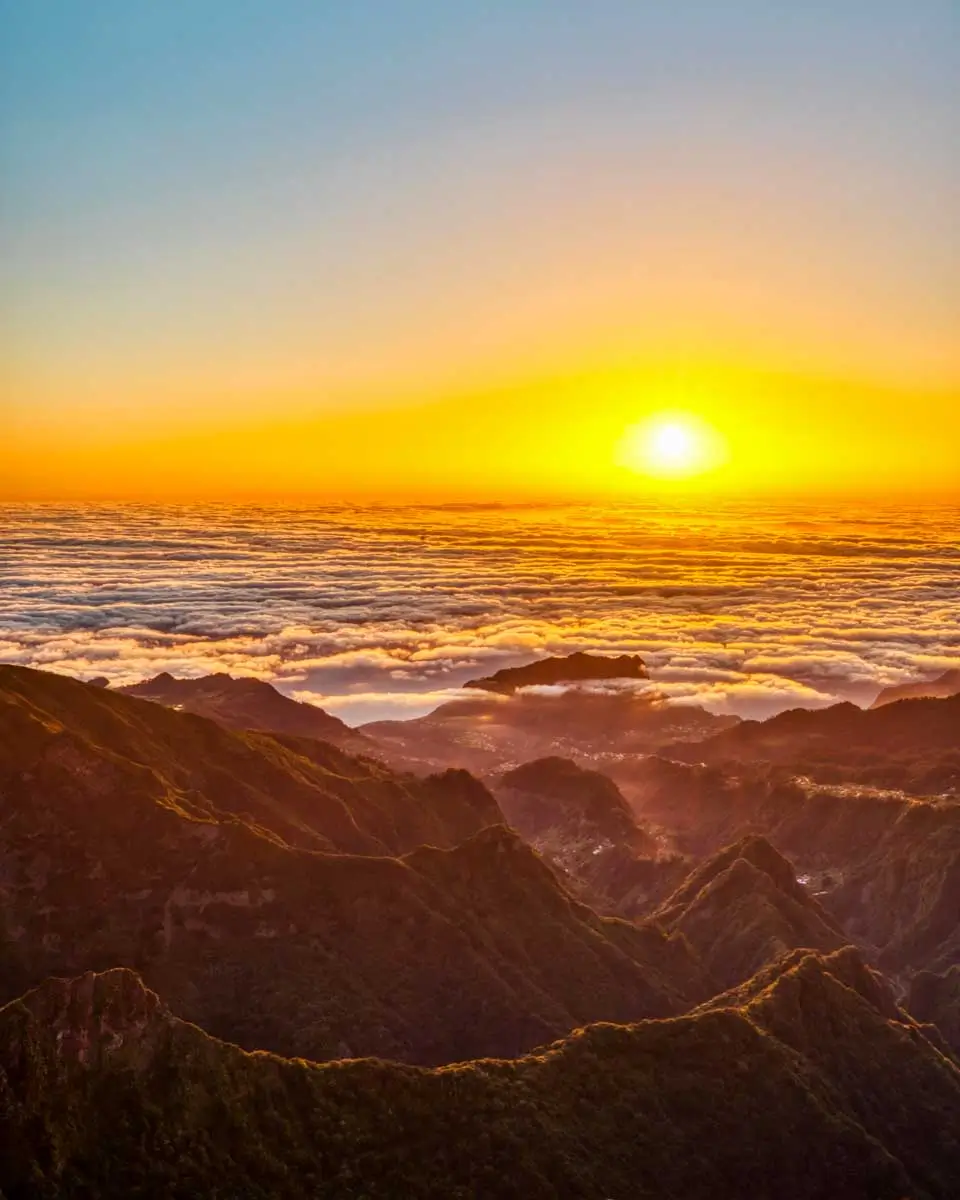 Sunrise from the highest peak of Madeira Pico Ruivo, Madeira, Portugal