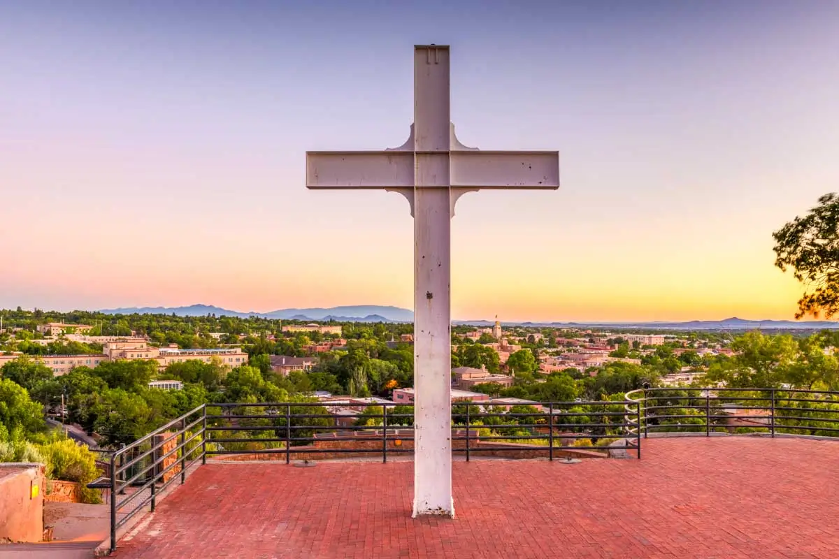Sunset at Cross of the Martyrs in Santa Fe, New Mexico