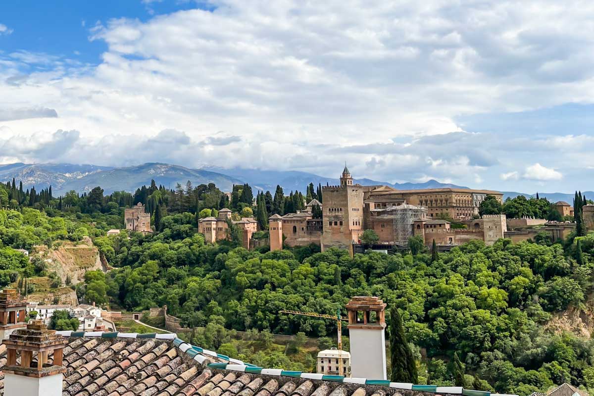 The Alhambra seen in the distance in Granada, Spain