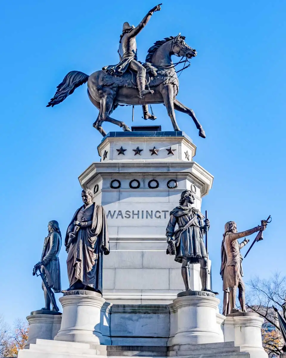 The George Washington statue at the Virginia State Capitol in Richmond, Virginia