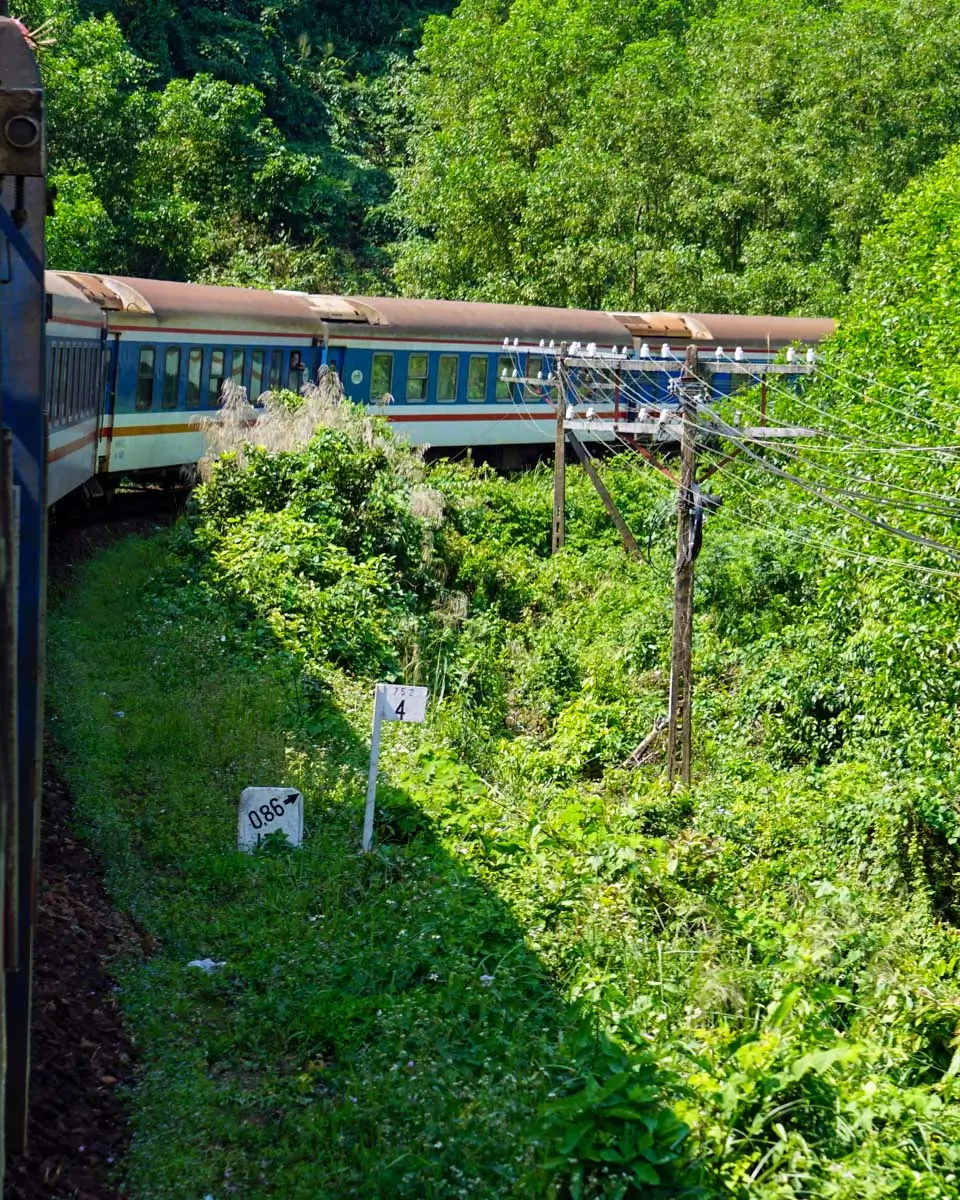 Train winding over serpentines up the hai van pass in Vietnam