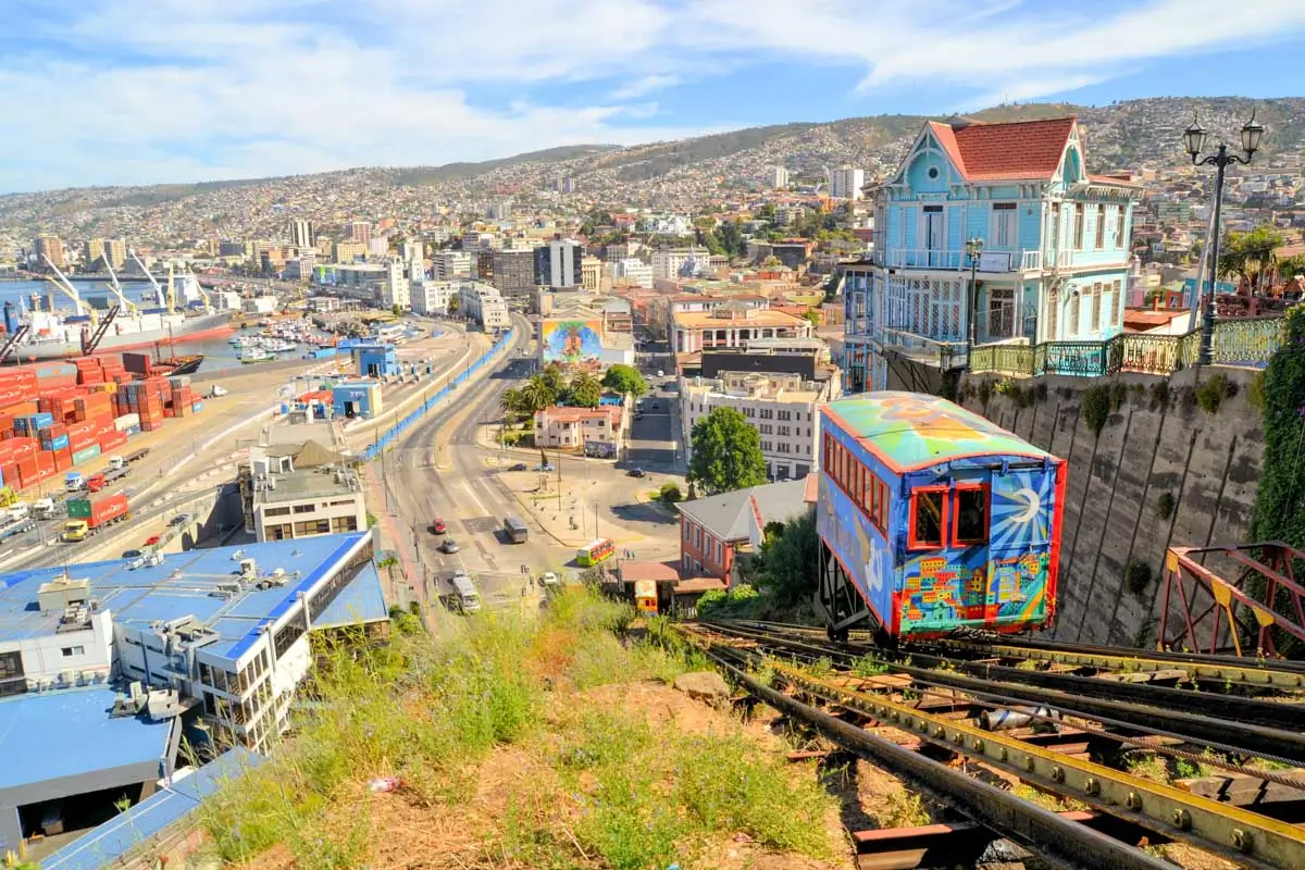Valparaiso city view and funicular, Chile