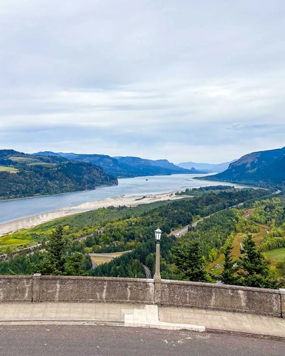 View of Columbia River Gorge seen on the way to Multnomah Falls, Oregon