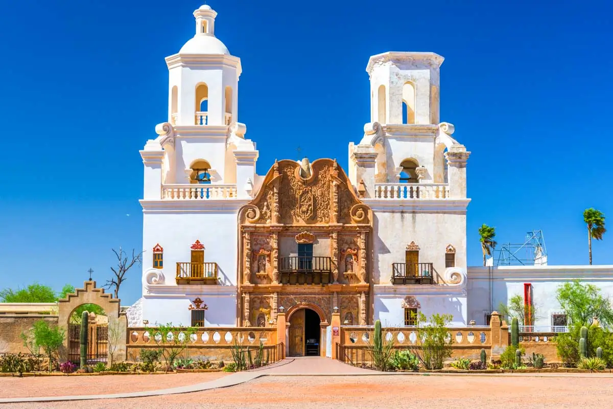 View of Mission San Xavier del Bac in Tucson, Arizona, USA