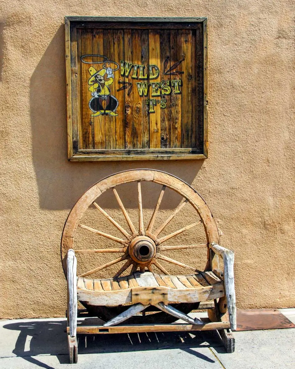 Wagon wheel seen in Old Town Albuquerque, New Mexico