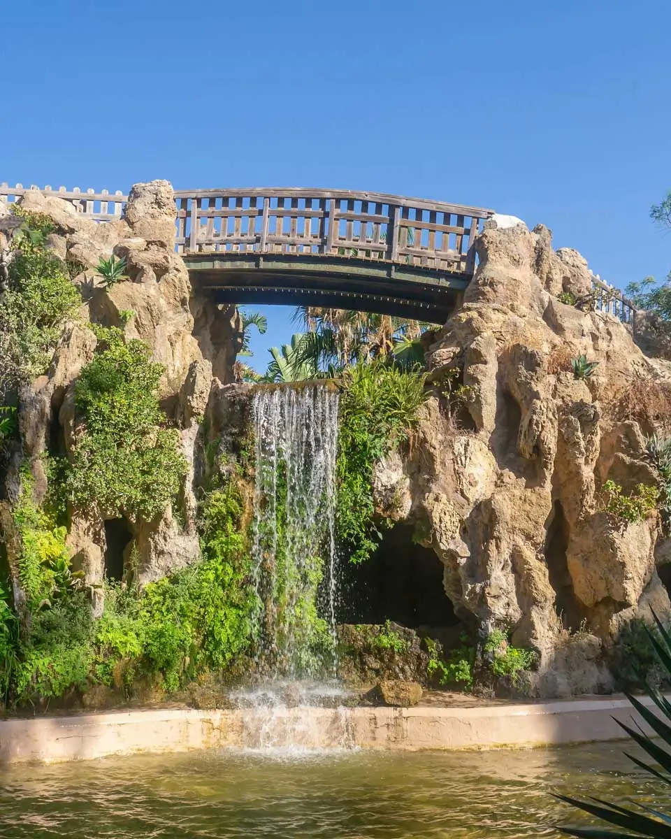 Water falls in the Genoves Park in the bay of Cadiz, Spain