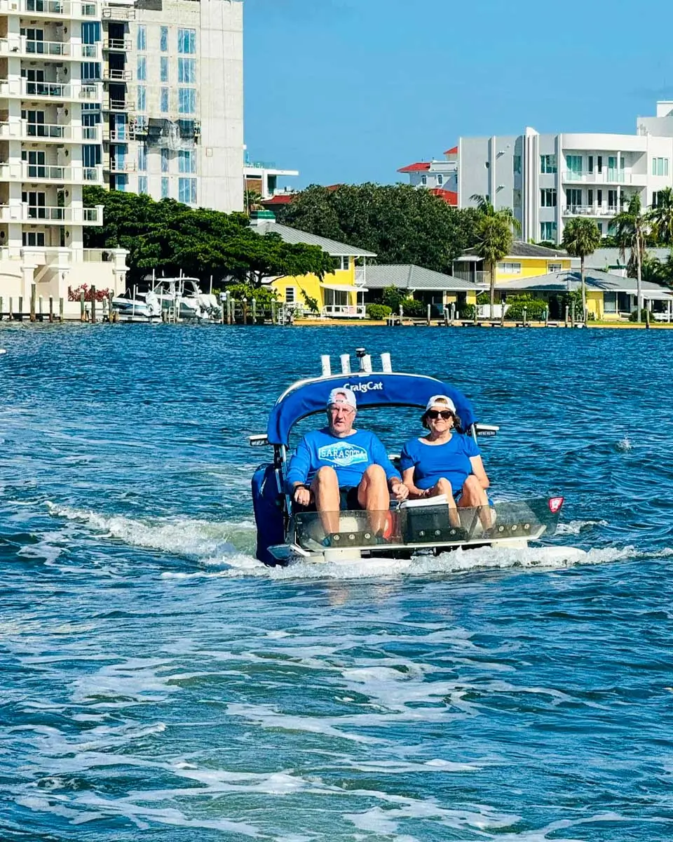 people riding two-seater catamaran in Sarasota, Florida